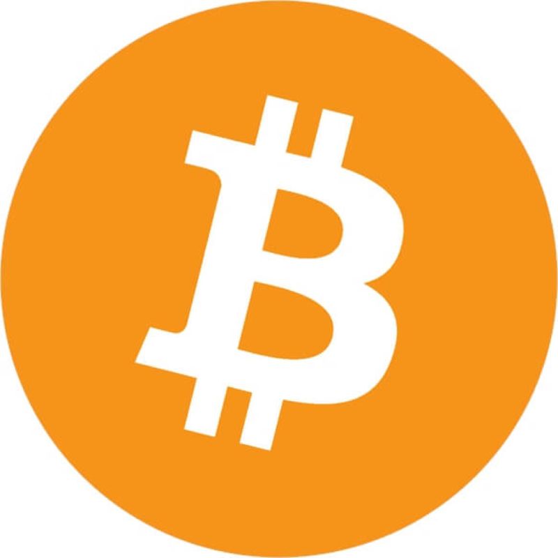 Bitcoin logo - an orange circular background showing a capital B leaning slightly to the right. The B has the same double vertical lines above and below as a dollar symbol.