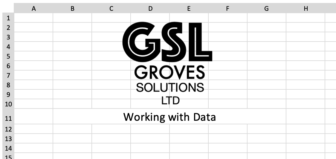 Mock-up of Excel screenshot showing GSL Logo and the heading 'Working with data'.