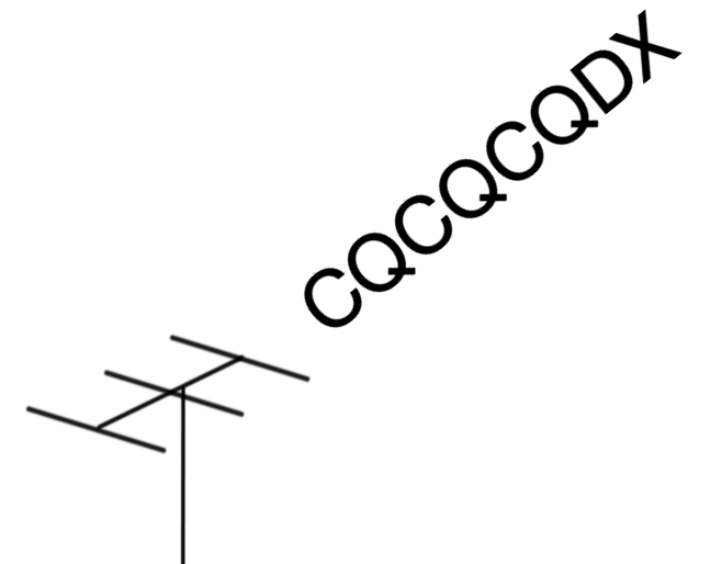 cheesy image of a yagi antenna with 'CQCQCQDX' emanating from the end